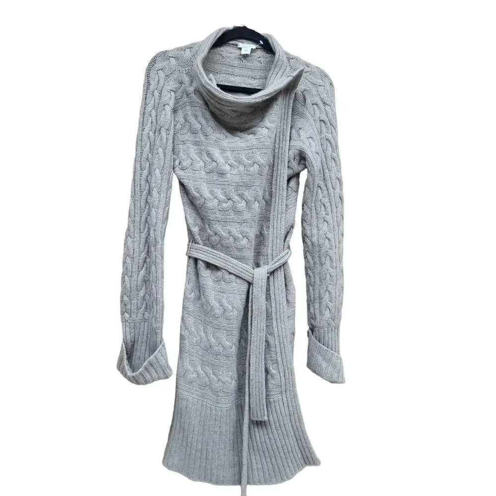 Max Mara Womens Sweater Dress Blue Cable Knit Cashmere Cowl Neck Wrap Belt M